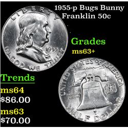 1955-p Bugs Bunny Franklin Half Dollar 50c Grades Select+ Unc