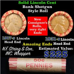 Mixed small cents 1c orig shotgun roll, 1917-s Wheat Cent, 1931-s Wheat Cent other end