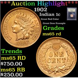 ***Auction Highlight*** 1902 Indian Cent 1c Graded GEM Unc RD By USCG (fc)