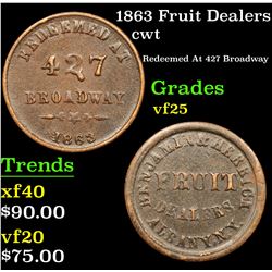 1863 Fruit Dealers Civil War Token 1c Grades vf+