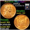 ***Auction Highlight*** 1919-p Lincoln Cent 1c Graded GEM++ RD By USCG (fc)
