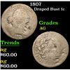 Image 1 : 1807 Draped Bust Large Cent 1c Grades ag