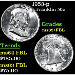 1953-p Franklin Half Dollar 50c Grades Select Unc+ FBL