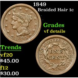 1849 Braided Hair Large Cent 1c Grades vf details