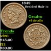 1849 Braided Hair Large Cent 1c Grades vf details
