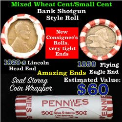 Mixed small cents 1c orig shotgun roll,1920-s Wheat Cent, 1858 Indian Cent other end