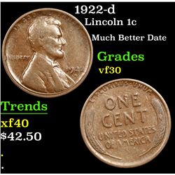 1922-d Lincoln Cent 1c Grades vf++