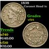 Image 1 : 1838 Coronet Head Large Cent 1c Grades vf+