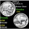 Image 1 : 1921-p Buffalo Nickel 5c Grades vf+