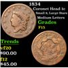 Image 1 : 1834 Coronet Head Large Cent 1c Grades f+