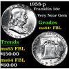 Image 1 : 1958-p Franklin Half Dollar 50c Grades Choice Unc+ FBL