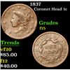 Image 1 : 1837 Coronet Head Large Cent 1c Grades f+