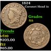 Image 1 : 1824 Coronet Head Large Cent 1c Grades f+