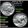 Image 1 : 1913-p Ty I Buffalo Nickel 5c Grades GEM+ Unc