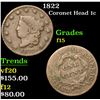 Image 1 : 1822 Coronet Head Large Cent 1c Grades f+