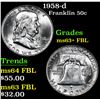 Image 1 : 1958-d Franklin Half Dollar 50c Grades Select Unc+ FBL