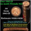 Image 1 : Full roll of 1963-d Lincoln Cents 1c Uncirculated Condition . .