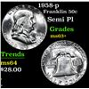 Image 1 : 1958-p Franklin Half Dollar 50c Grades Select+ Unc