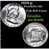 Image 1 : 1958-p Franklin Half Dollar 50c Grades Unc Details