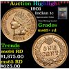 Image 1 : ***Auction Highlight*** 1901 Indian Cent 1c Graded Gem+ Unc RD By USCG (fc)