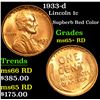 Image 1 : 1933-d Lincoln Cent 1c Grades Gem+ Unc RD