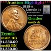 Image 1 : ***Auction Highlight*** 1918-s Lincoln Cent 1c Graded GEM Unc RB By USCG (fc)