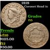 Image 1 : 1818 Coronet Head Large Cent 1c Grades f+