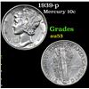 Image 1 : 1939-p Mercury Dime 10c Grades Select AU