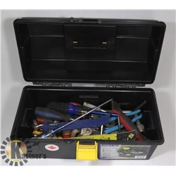 BLACK TOOL BOX FILLED WITH TOOLS