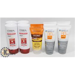 BAG OF TRAVEL SIZE SUNSCREENS AND SHAMPOOS