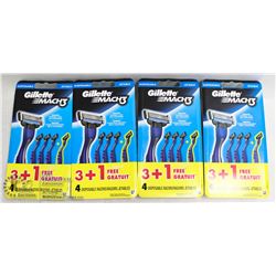 FOUR 4 PACKS OF GILLETTE MACH 3 DISPOSABLE RAZORS
