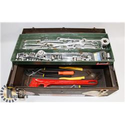 TOOL BOX WITH WRENCHES, SOCKET SETS, PIPE WRENCHES