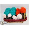 Image 1 : BASKET OF KNITTING WORSTED YARN-6 ORANGE, 4 GREEN
