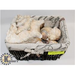 WICKER BASKET W/CONCHE SEA SHELL AND SEVERAL