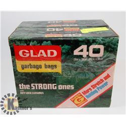 2 BOXES OF GLAD GARAGE BAGS 26X56, 40 IN EACH.