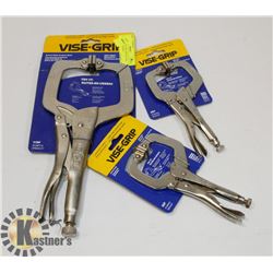 LOT OF 3 VISE-GRIP SWIVEL PAD LOCKING C-CLAMPS,