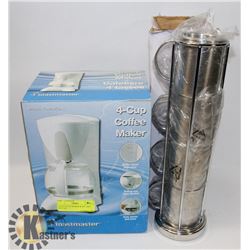 4 CUP COFFEE MAKER & 4PC AXIS MUG SET.