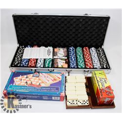 TEXAS HOLDEM POKER CHIP CASE, CASE OF DOMINOES,