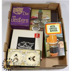 8" ASHTRAY, SET OF 4 COASTERS, NEW LOT OF 2 ASH