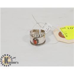 STERLING SILVER GARNET BALI RING SIZE 6.