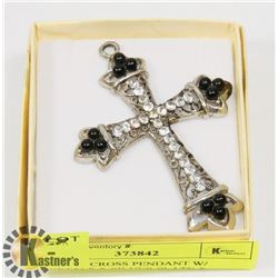 VINTAGE CROSS PENDANT W/ CRYSTALS & SILVER PLATE &