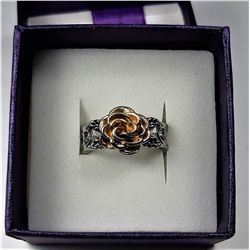 11)  SILVER TONE WITH GOLD COLORED ROSE