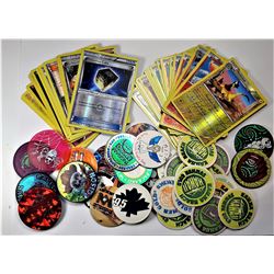 14)  LOT OF 28 POKÉMON CARDS & 37 POGS