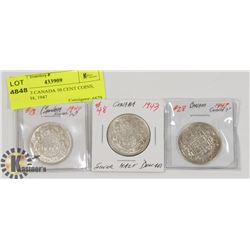 LOT OF 3 CANADA 50 CENT COINS, 1943, 1944, 1947