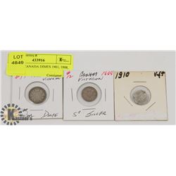 LOT OF 3 CANADA DIMES 1901, 1888, 1910