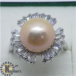 SILVER PEARL CUBIC ZIRCONIA  RING