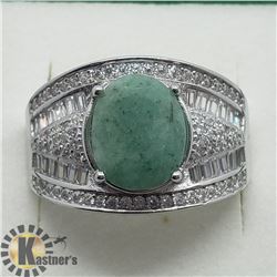 SILVER EMERALD CUBIC ZIRCONIA MEN'S RING