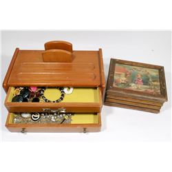 PAIR OF VINTAGE ESTATE JEWELLERY BOXES W/JEWELLERY