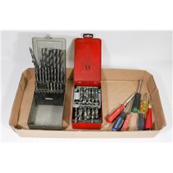 FLAT W/ ASSORTED DRILL BITS AND DRIVERS.