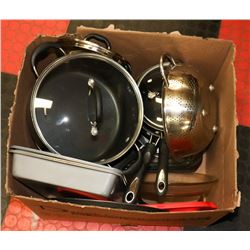 LARGE BOX OF CUISINART COOKWARE & PYREX BAKEWARE